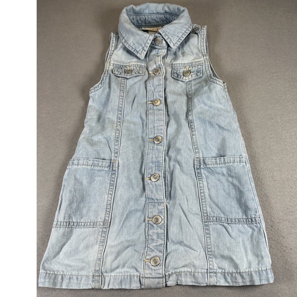 Cat & Jack Girls Denim Shirt Dress 3T Light Wash Button Front Sleeveless